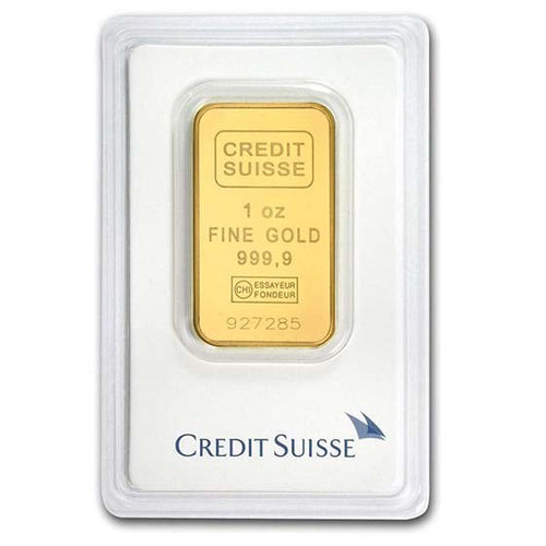 1 oz Credit Suisse gold bar in assay packaging