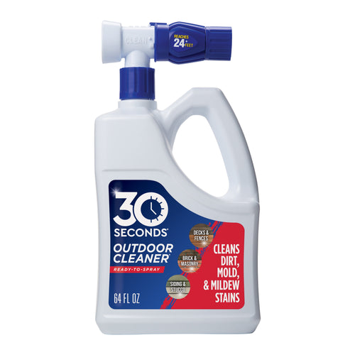 White 30 Seconds Outdoor Cleaner ready-to-spray bottle with blue hose-end sprayer and red/blue label