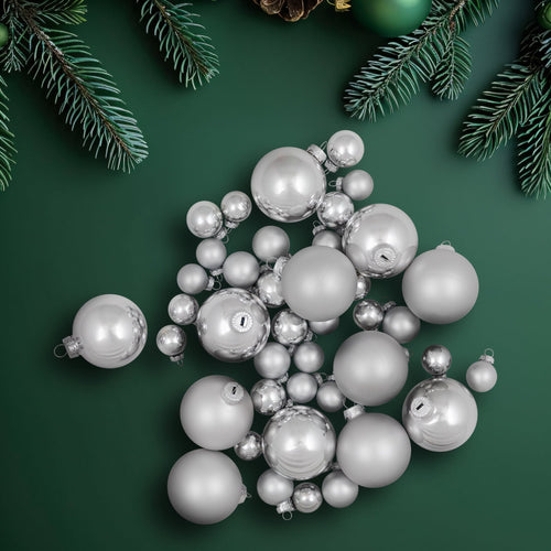 Northlight Shiny and Matte Glass Ball Christmas Ornaments - 2.5" - Silver - 40ct