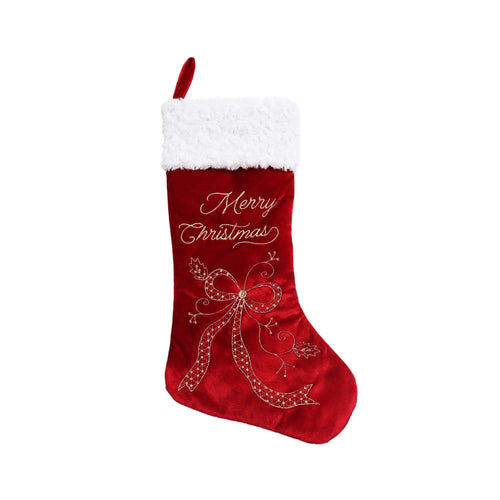 Velvet Christmas Stocking, Burgundy, 18.75", by Holiday Time