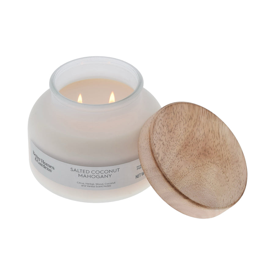 Better Homes & Gardens Salted Coconut Mahogany Scented 2-Wick Frosted Jar Candle, 18 oz