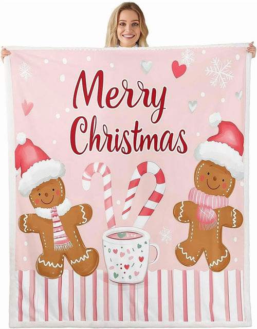 Christmas Fleece Throw Blanket Gingerbread Man Sherpa Blanket for Kids Women Plush Fuzzy Xmas Decor 40"x50" Pink for Bed Couch Chair Living Room Bedroom Decor