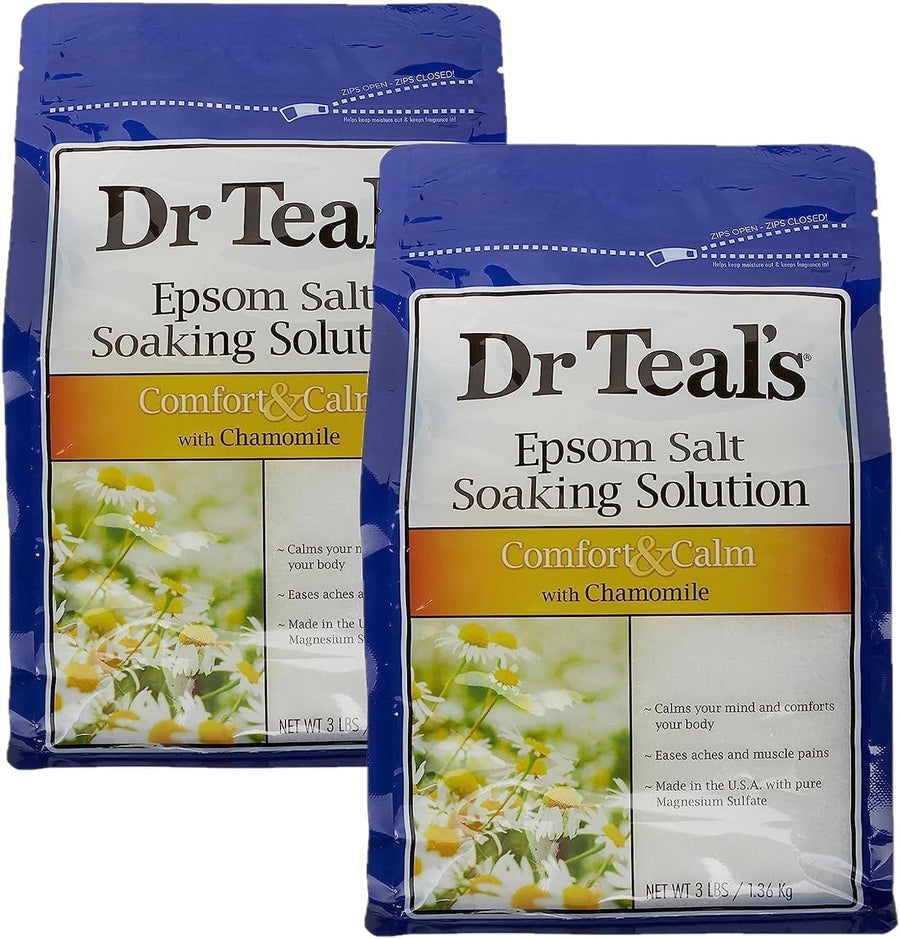 Dr. Teal's Comfort & Calm Bath Soak Gift Set (2 Pack, 3lbs Ea.) - Chamomile Essential Oils Blended with Pure Epsom Salt - Calm Your Mind & Body, Ease Aches & Pains - at Home Spa Kit