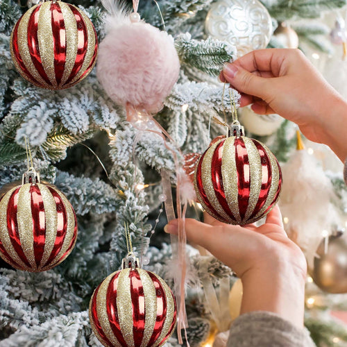 Fwttom Christmas Balls Ornaments, 6pcs Multiple styles Shatterproof Christmas Ornaments Set, Christmas Shatterproof Ball Xmas Tree Decor for Home Holiday Party, 2.3"