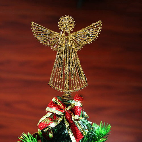 Gold Christmas Angel Tree Topper, Christmas Tree Top Star Iron Lighted Lights, LED Lighted Treetop Decoration for Christmas Party Holiday