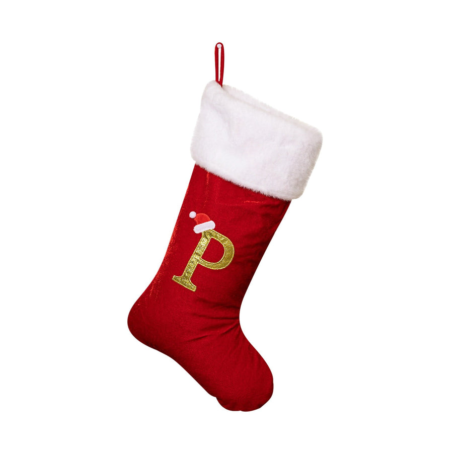 Lilixerw Christmas Stocking with Initial,Velvet Christmas Stockings with Letter Embroidered,Christmas Gift Socks for Fireplace,17.7 x 10.2 x 8.7 inch,Letter P