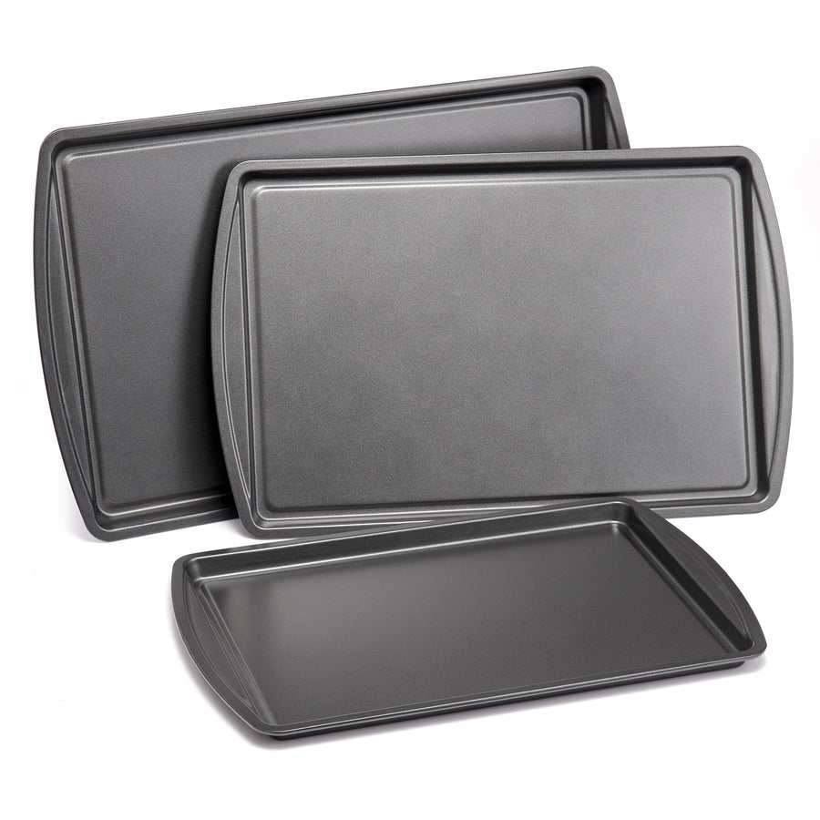 Mainstays 3-Piece Carbon Steel Nonstick Cookie Sheet Set, Gray