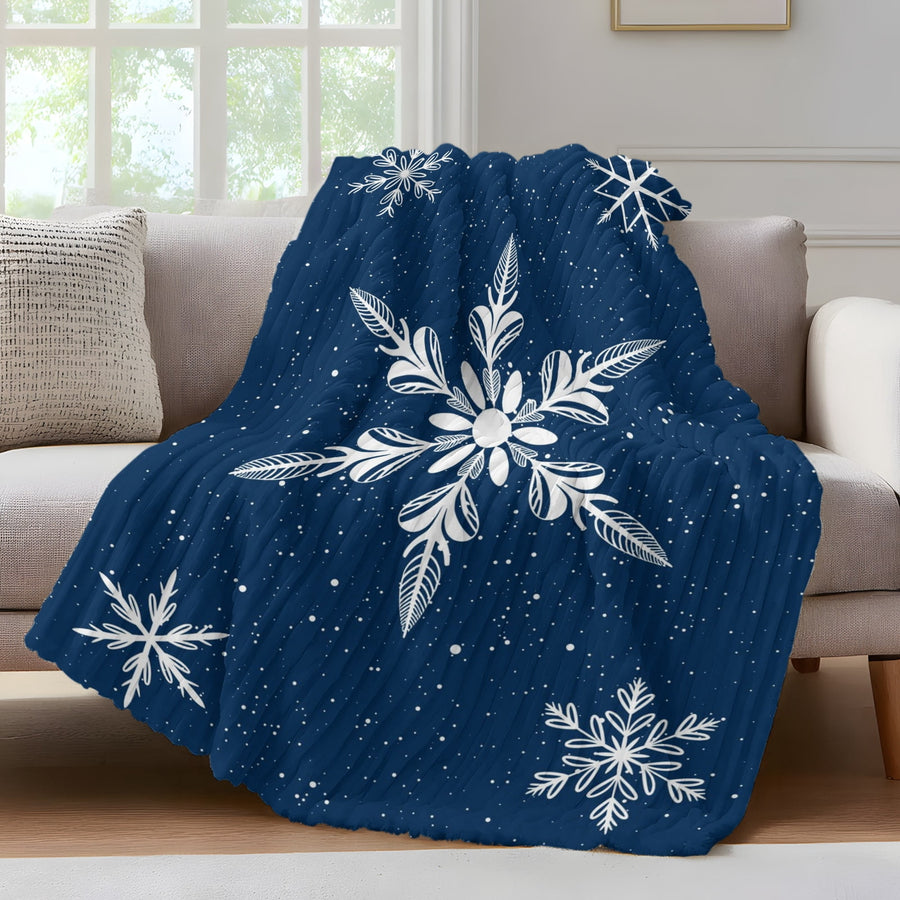 Navy Blue Christmas Fleece Throw Blanket for Couch, Xmas Snowflake Winter Microfiber Flannel Blanket for All Season, Lightweight Soft Throw Blankets for Bed, Sofa, Travel, 50"x60"