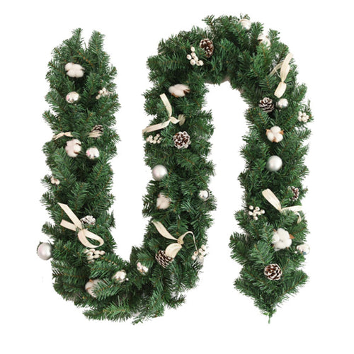 HioHa 9ft Christmas Garland, Artificial Pine Garland with Pinecones, White Berries and Bows, Holiday Decor for Mantel Staircase Door