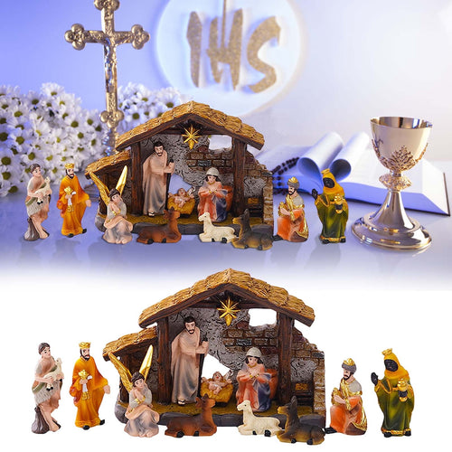 Tarmeek Resin Nativity Figurines Set Christmas Nativity Sets Tabletop Scenes Ornaments Xmas Nativity Collectible Figurines Indoor Christmas Decorations Miniatures Statues Figures Home Decor