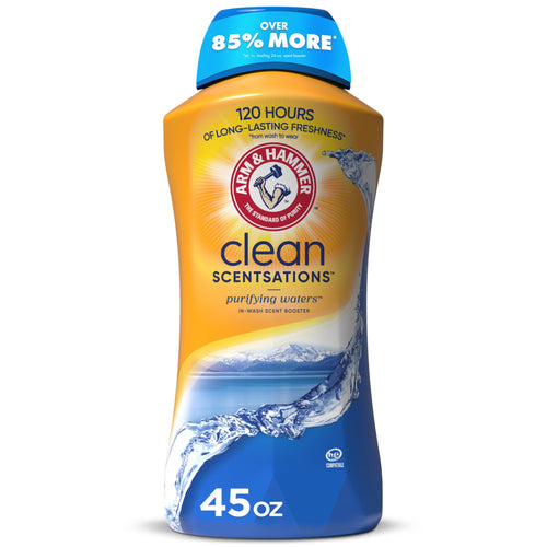 Single Arm & Hammer Clean Scentsations purifying waters in-wash scent booster bottle, front label showing 45 oz and brand logo
