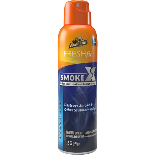 Single isolated Armor All FRESHfx Smoke X aerosol can on white background showing product label and cap