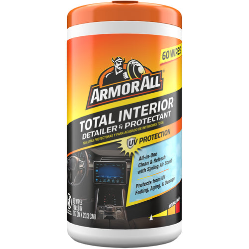 Armor All Total Interior Detailer & Protectant wipes canister with product label and orange lid on white background
