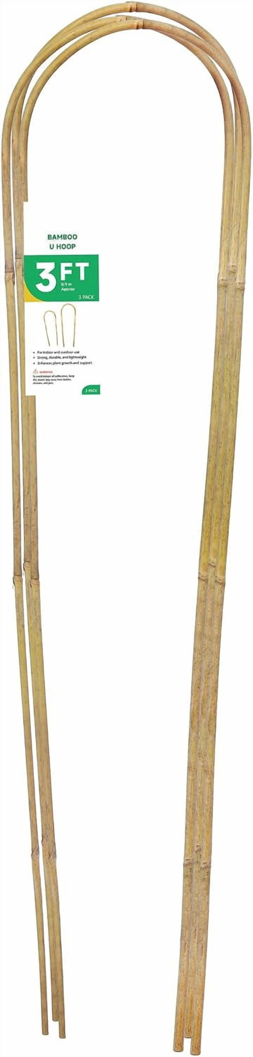 Three tall natural bamboo U-shaped garden hoops shown upright on white background with a 3FT label