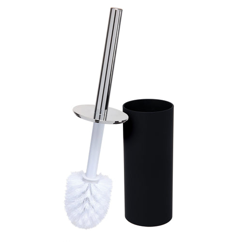 Bath Bliss matte black toilet brush set with chrome handle and white bristled head