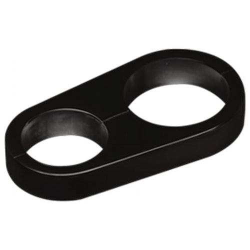 Black Billet Specialties two-hole oval hose separator with smooth machined edges on white background