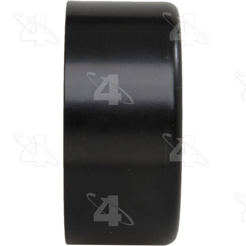 Black cylindrical idler pulley shown in side profile with smooth outer surface