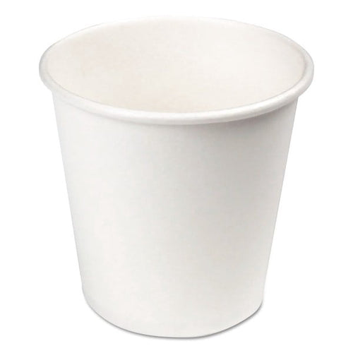 Plain white paper hot cup on a white background with a rolled rim, suitable for hot beverages.