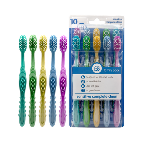 Packaged Brush Buddies family pack of colorful ultra-soft toothbrushes with visible bristles and label