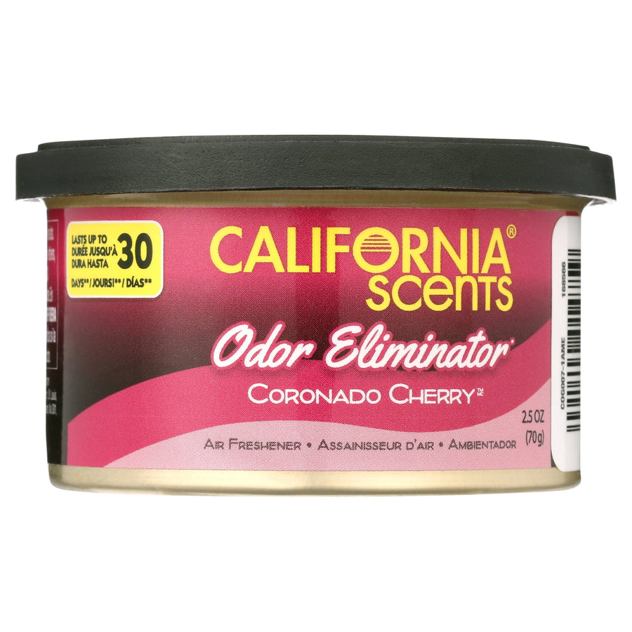 California Scents Coronado Cherry odor eliminator can with black vented lid, pink label visible front