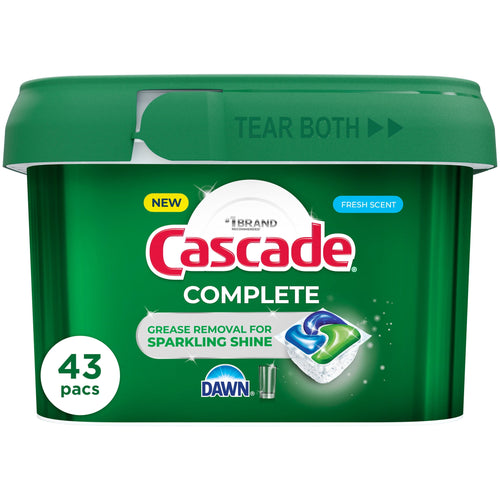 Green Cascade Complete tub with lid showing a dishwasher pod graphic and Dawn logo