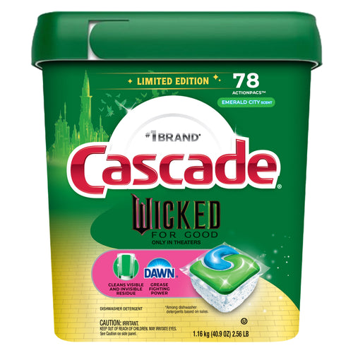 Green Cascade Wicked for Good limited edition tub with Dawn logo and single detergent pod on front