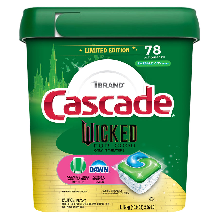 Green Cascade Wicked for Good limited edition tub with Dawn logo and single detergent pod on front