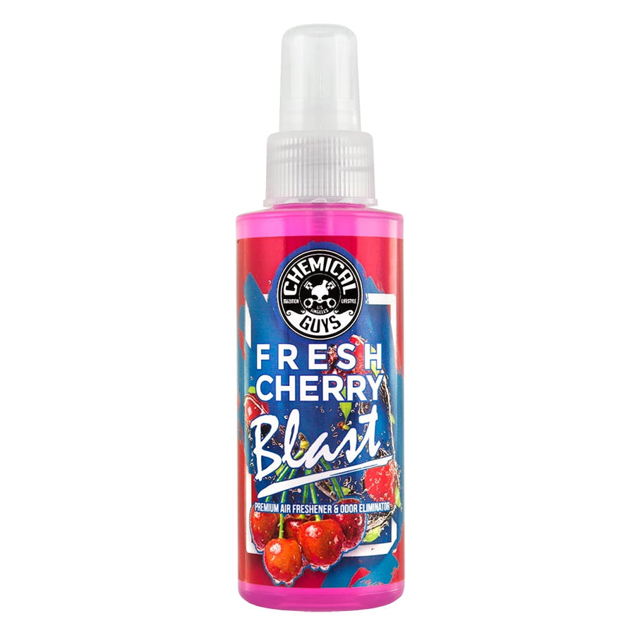 Chemical Guys Fresh Cherry Blast pink spray bottle showing colorful product label with cherry graphics on white background