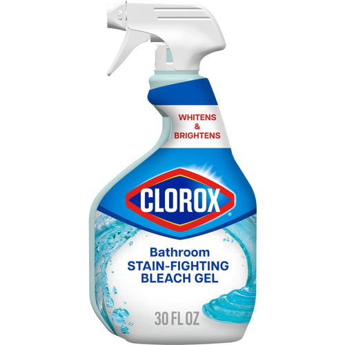 Clorox Bathroom Stain-Fighting Bleach Gel spray bottle with blue label and trigger top