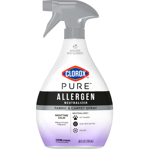 Clorox PURE Allergen Neutralizer spray bottle photographed on white background showing product branding and trigger nozzle