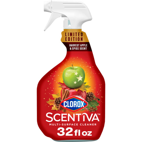 Red Clorox Scentiva multi-surface cleaner bottle with harvest apple & spice label and limited edition tag
