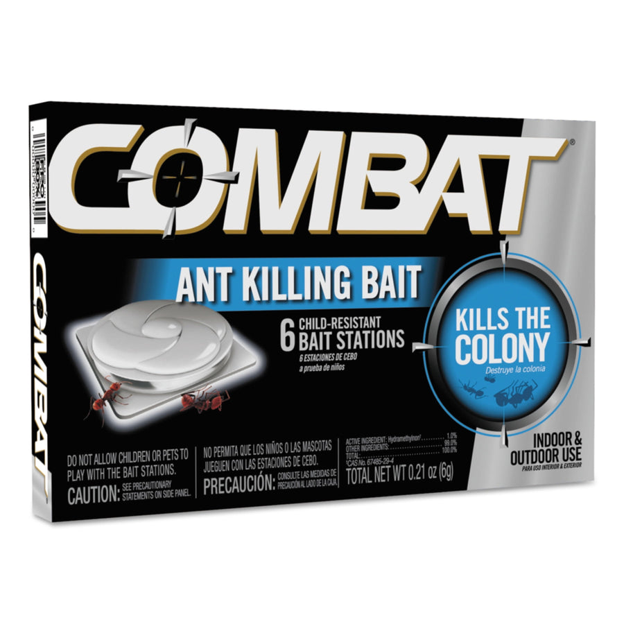 Boxed Combat Ant Killing Bait packaging with large COMBAT logo and 'Kills the Colony' badge on black background