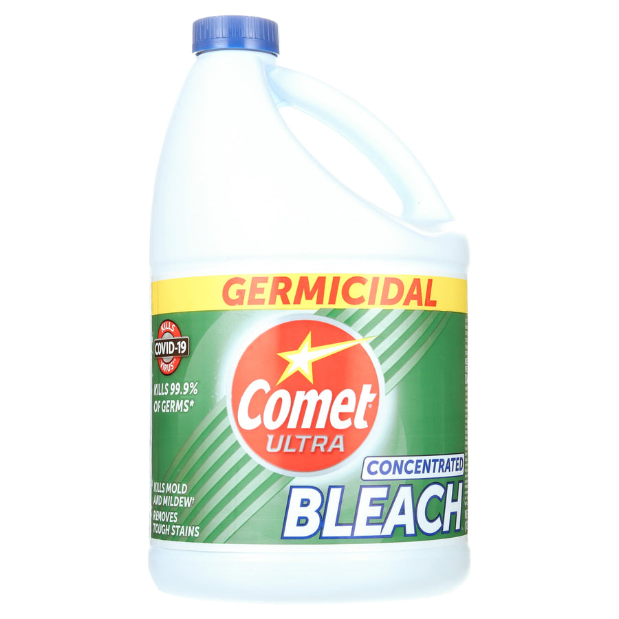 Front view of a Comet Ultra germicidal bleach jug with green label and yellow band