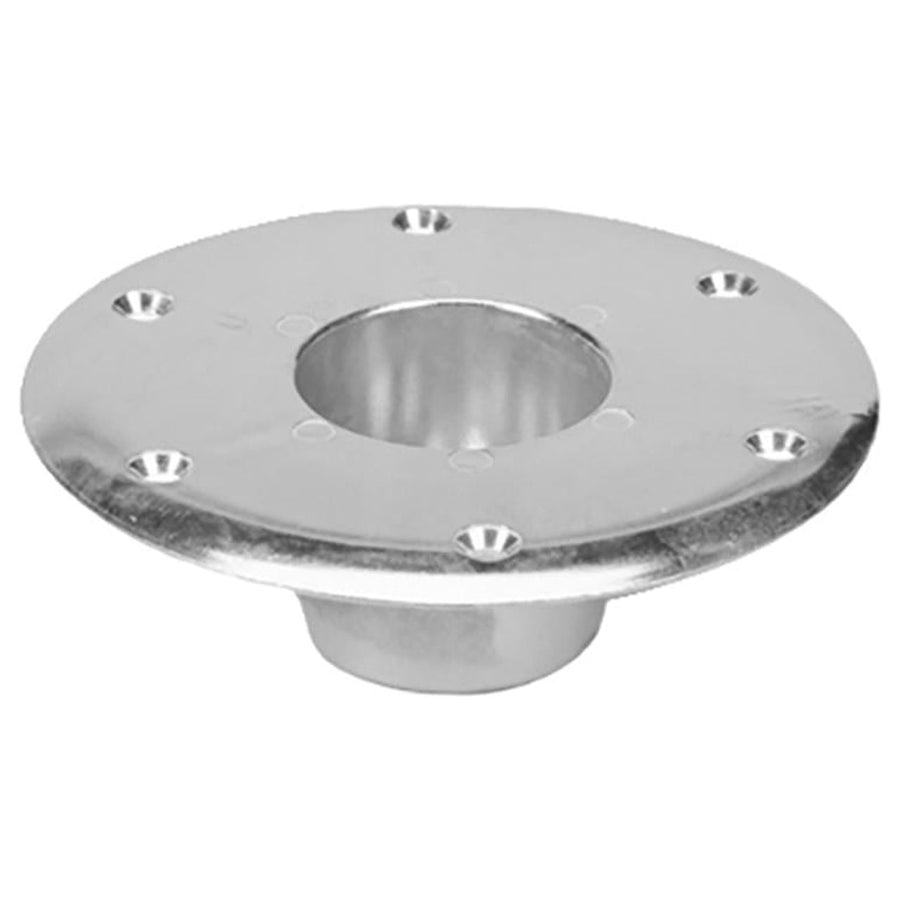 CP Products round stainless steel base flange with six countersunk screw holes and central socket