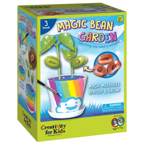 Bright boxed packaging for Creativity for Kids Magic Bean Garden showing painted pot, beans and kit graphics