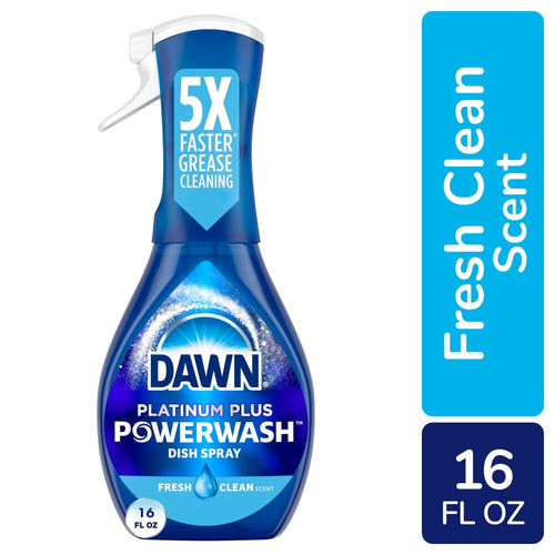 Blue Dawn Platinum Plus Powerwash spray bottle labeled Fresh Clean scent with trigger sprayer.