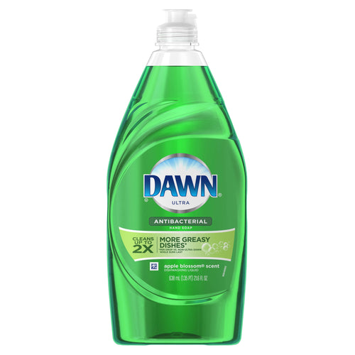Green Dawn Ultra antibacterial dishwashing liquid bottle with front label and apple blossom scent text