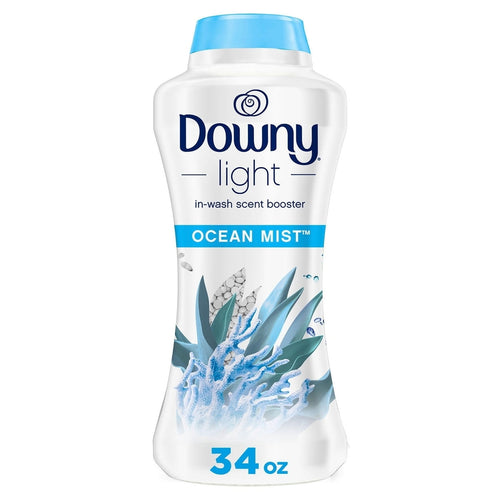 Downy Light Ocean Mist in-wash scent booster bottle with blue cap and ocean-themed label