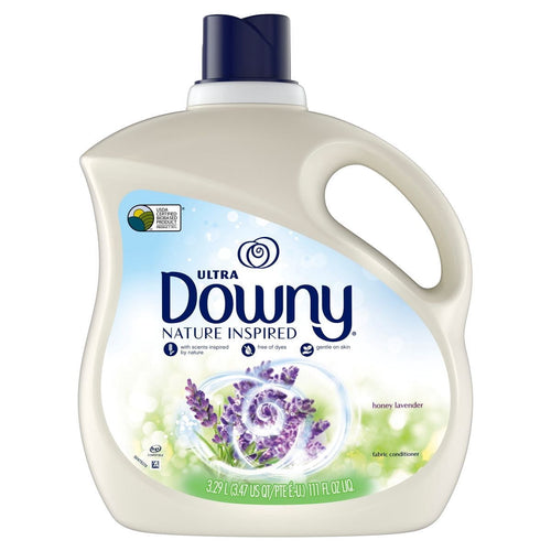 Front-facing Downy Nature Inspired honey lavender fabric conditioner bottle with label art