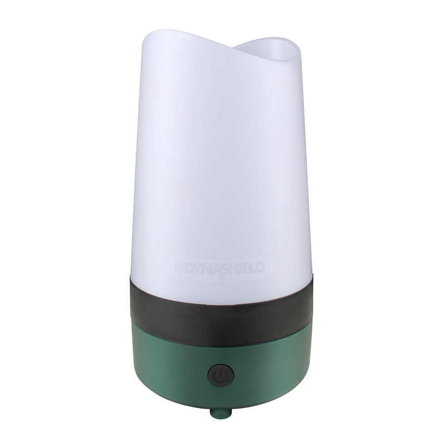 DynaShield moss green mosquito repellent device with white top and power button, studio product shot