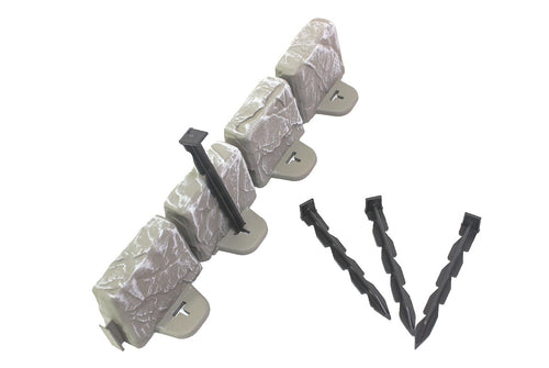 EMSCO Stoneside stone-look plastic landscape edging pieces with three dark ground stakes on white background