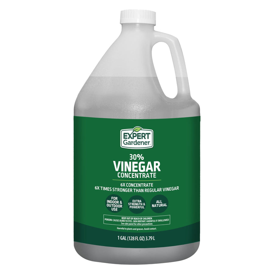 Front-facing product photo of a one-gallon Expert Gardener 30% vinegar concentrate jug with green product label