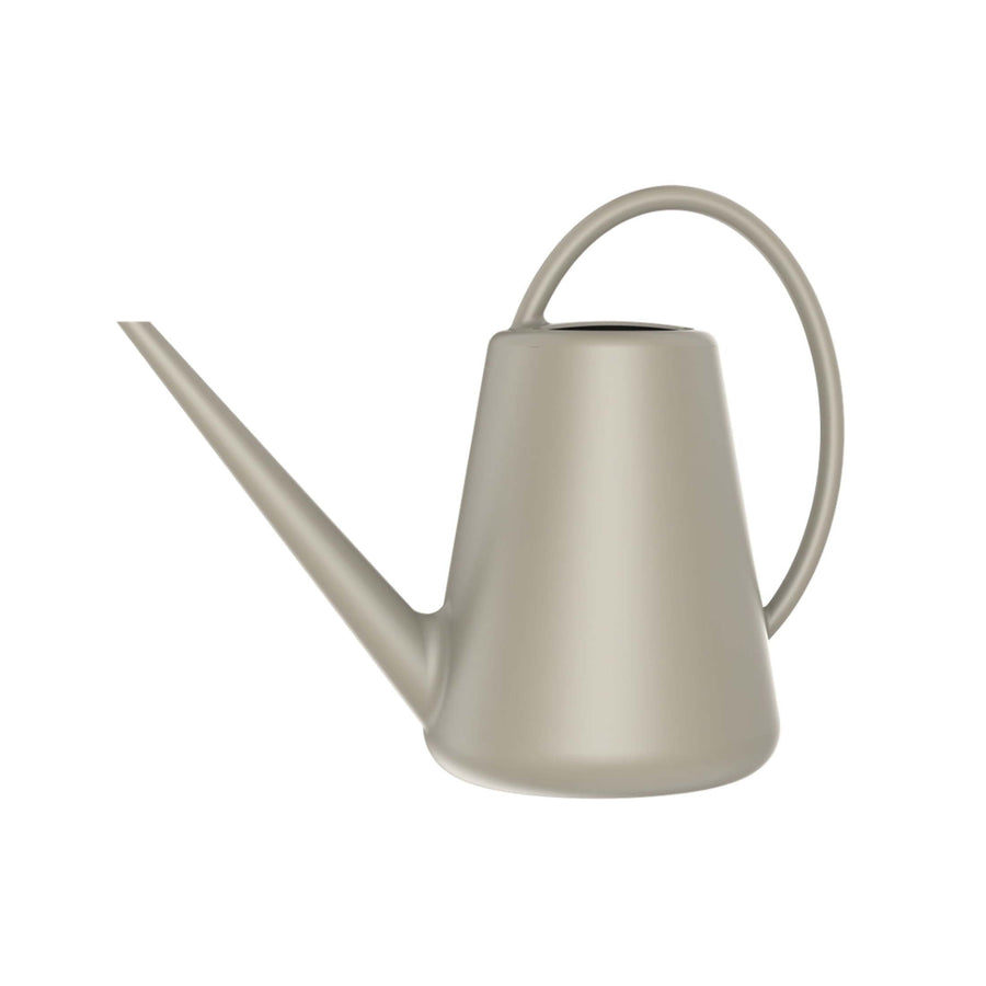 Birch grey Expert Gardener resin watering can on white background, side view with long spout