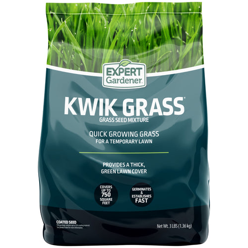 Packaged Expert Gardener Kwik Grass grass seed bag with green grass photo and teal product branding