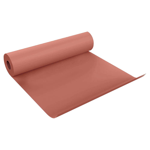 Rolled pink butcher paper partially unrolled on white background, smooth texture visible