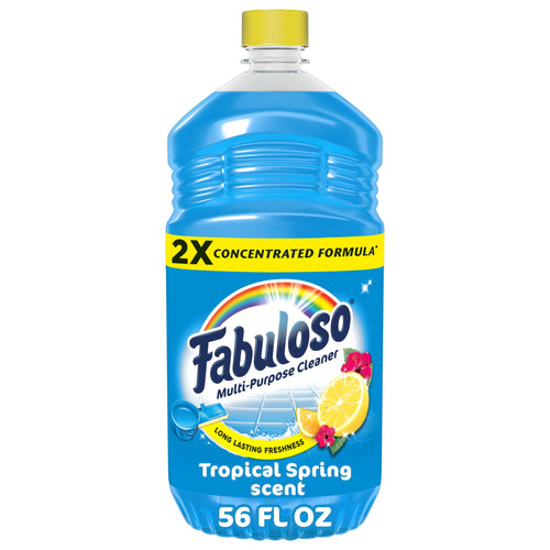 Front-facing bottle of Fabuloso blue multi-purpose cleaner with lemon graphic and 56 fl oz text