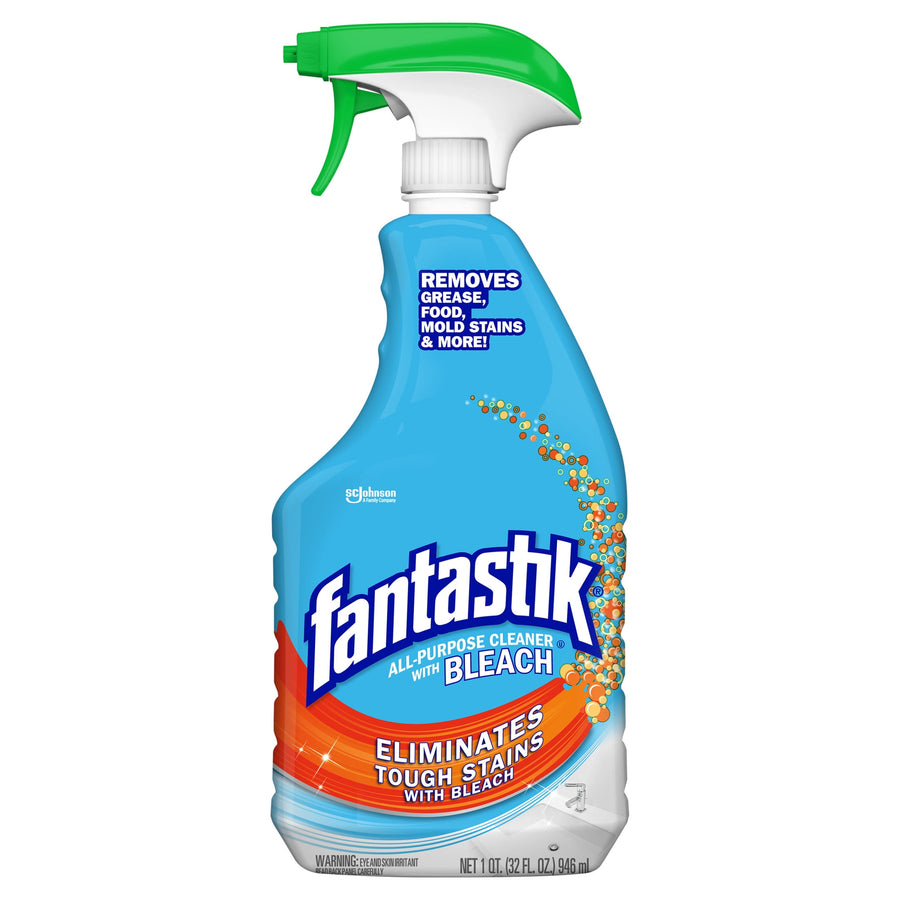 Isolated Fantastik all-purpose cleaner spray bottle on white background showing full label and trigger