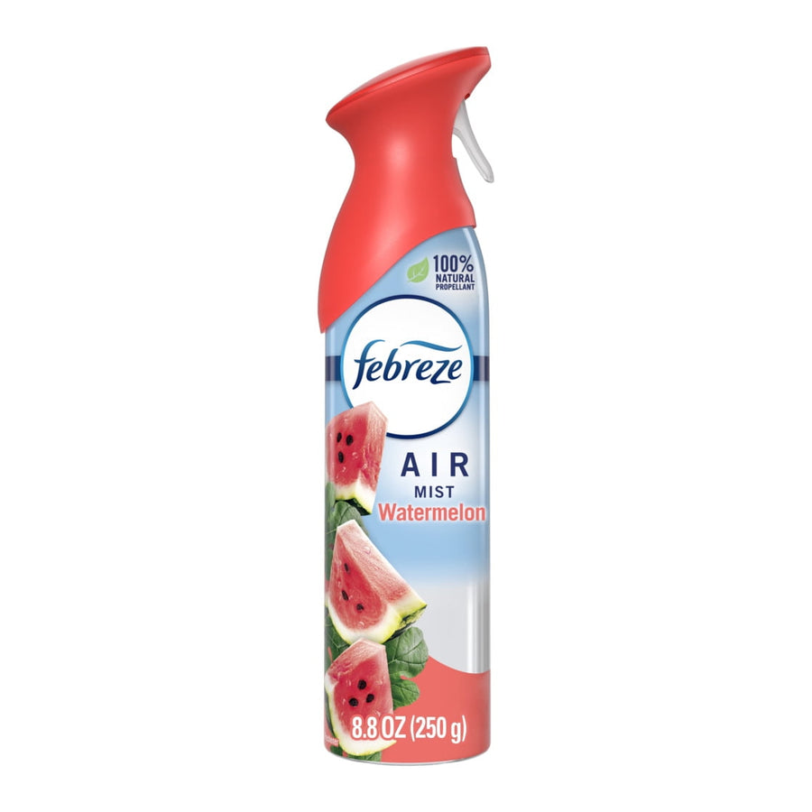 Tall Febreze Air Mist Watermelon spray bottle with red trigger and watermelon imagery on white background