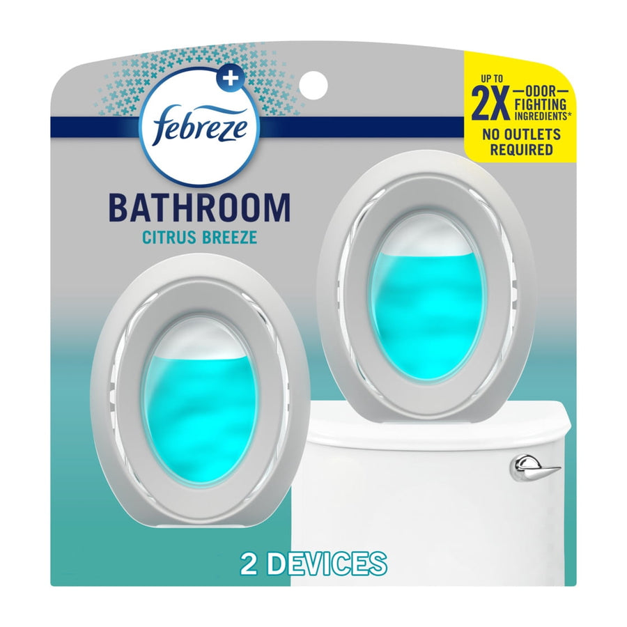 Febreze Bathroom citrus breeze oval clip-on air freshener twin-pack on packaging