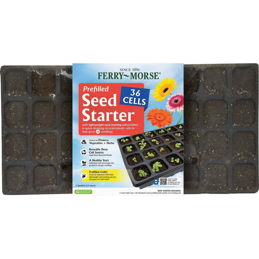 ferry-morse prefilled seed starter tray with 36 cells shown in packaging